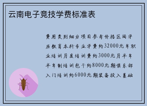 云南电子竞技学费标准表